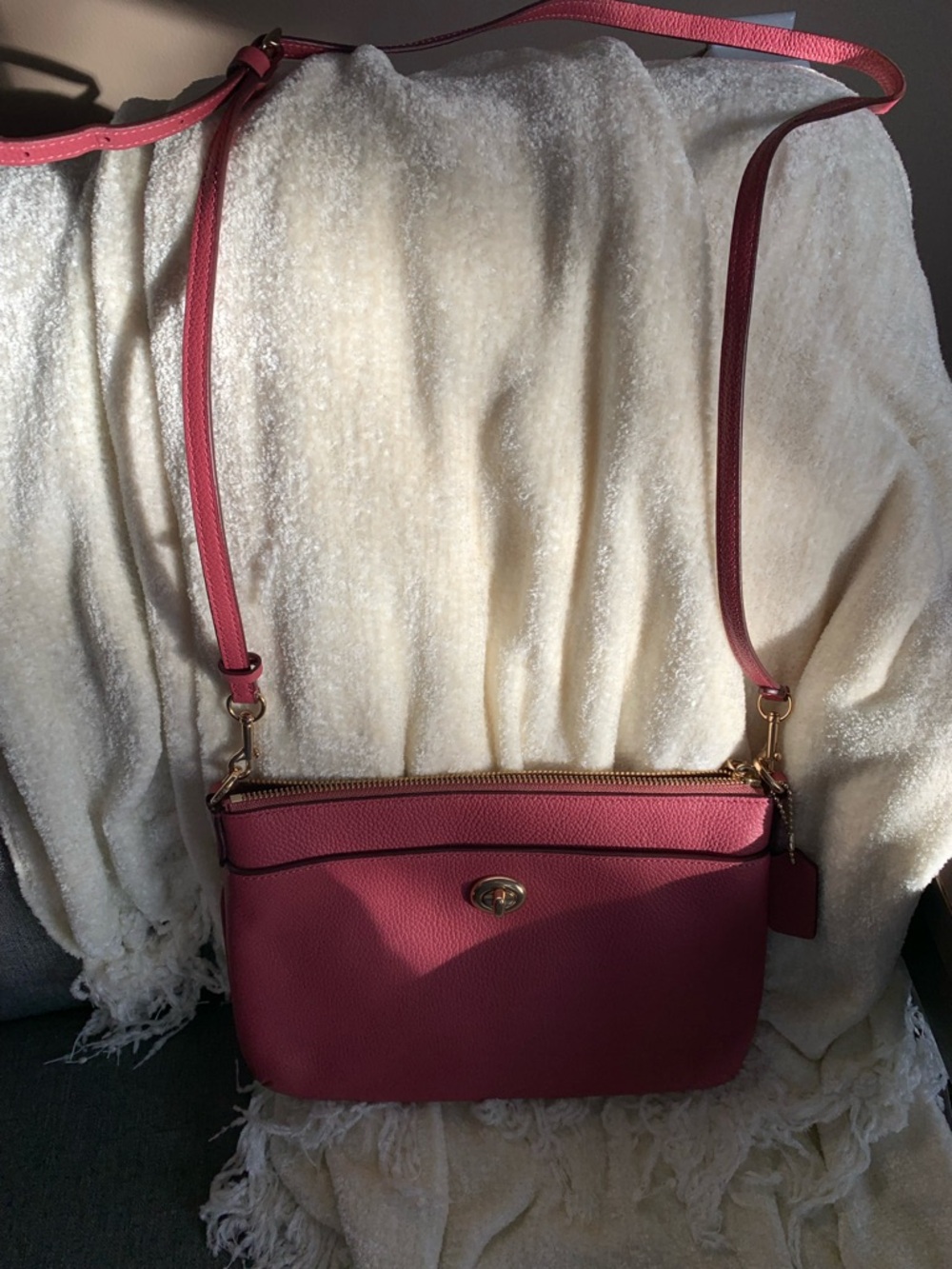 Coach Pink Leather Turnlock Crossbody Bag